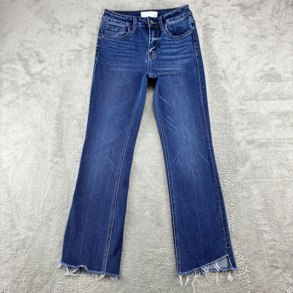 Vervet Blue Women Dark Wash Raw Hem Straight Leg Jeans Size 25 T5958